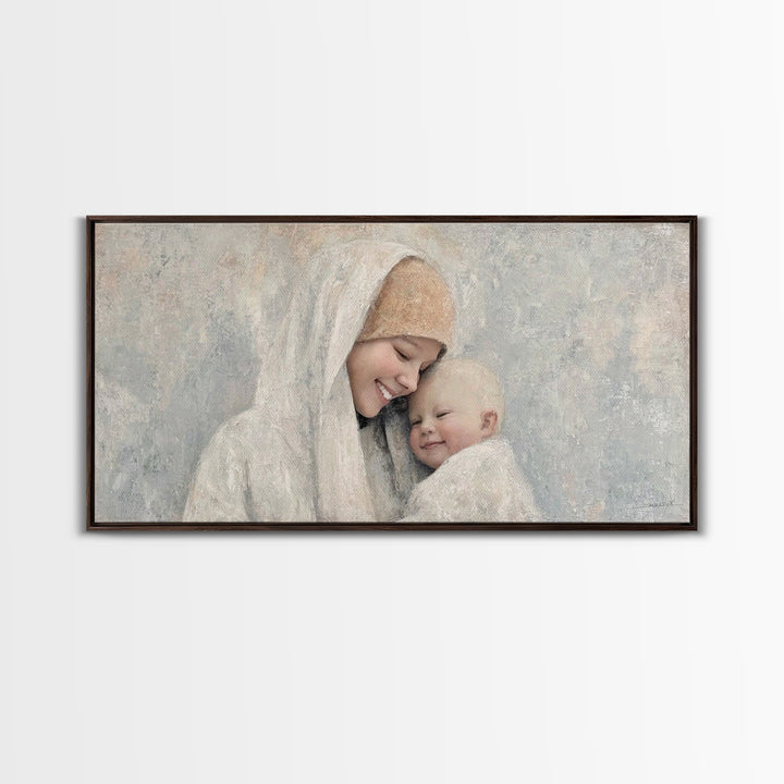 Blessed Lullaby, Framed Canvas Print, Christian Art Canvas, Christian Wall Art, Christian Christmas Art, Jesus Painting, Christian Gift