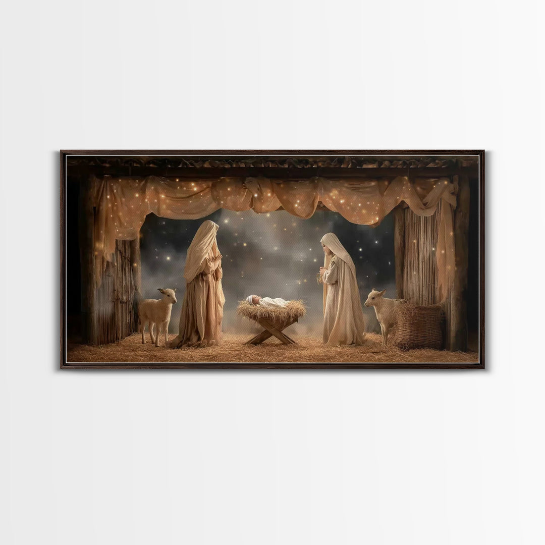 Starlit Nativity – Framed Canvas Print – Christian Wall Art – Christian Art Canvas – Christmas Art – Christian Christmas Art – Christian De