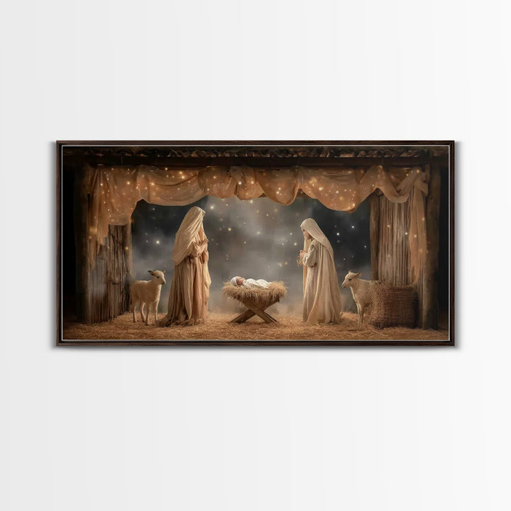 Starlit Nativity – Framed Canvas Print – Christian Wall Art – Christian Art Canvas – Christmas Art – Christian Christmas Art – Christian De
