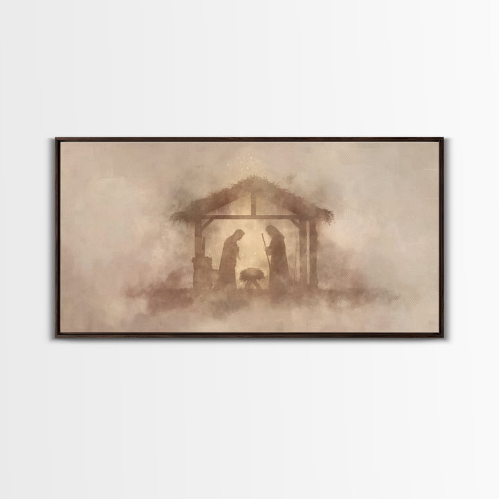Holy Manger Light – Framed Canvas Print – Christian Art Canvas – Christian Christmas Art – Minimalist Christian Art – Jesus Painting