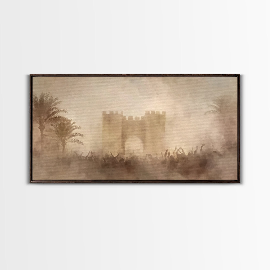 Palm Gate Dawn – Framed Canvas Print – Christian Wall Art – Christian Art Canvas – Moody Christian Art – Christian Christmas Art