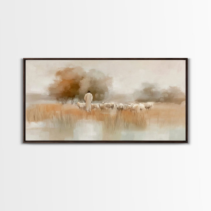 Shepherd Of Stillness | Framed Canvas Print | Christian Art Canvas | Jesus Painting | Christian Wall Art | Christian Gift Ideas | Christmas