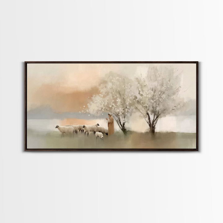 Graceful Pastures - Framed Canvas Print - Christian Decor For Home - Jesus Canvas Art - White Christmas Art - Christian Art Canvas