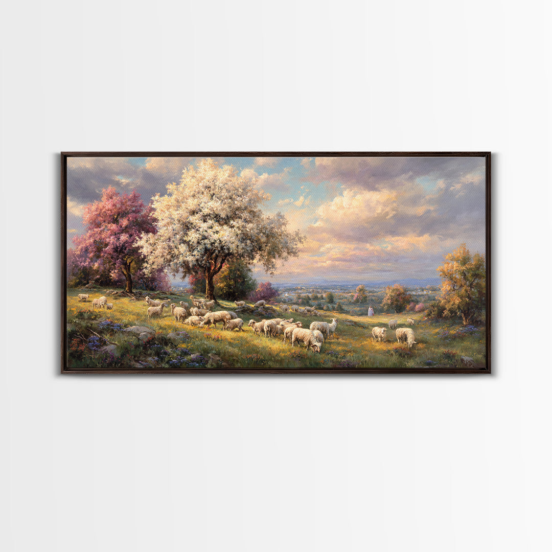 Shepherd’s Dawn, Framed Canvas Print, Christian Art Canvas, Jesus Painting, Christian Gift, Christmas Art Work