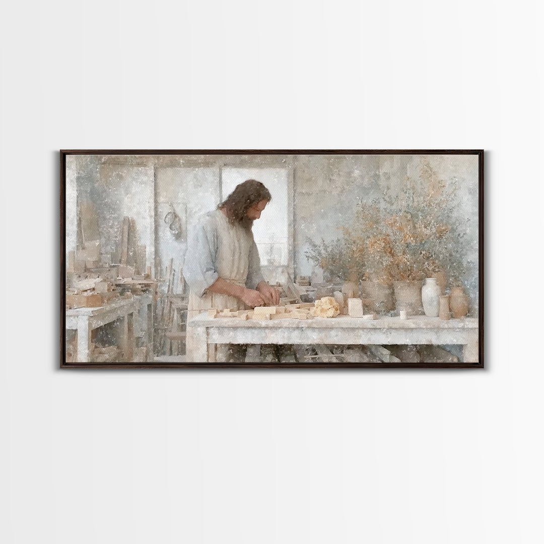 Carpenter’s Grace – Framed Canvas Print – Christian Wall Art – Christian Art Canvas – Jesus Painting – Vintage Christian Art – Christian De