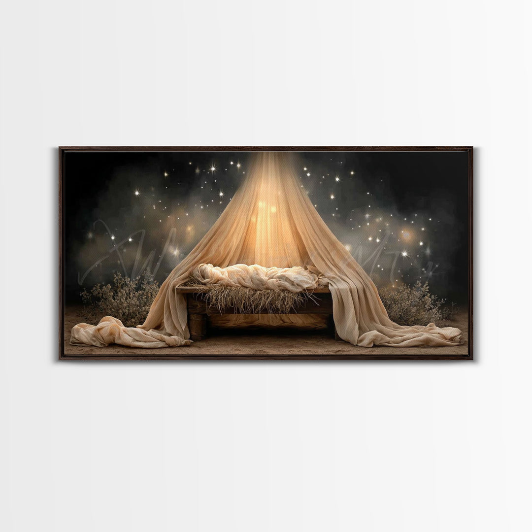 Heavenly Manger – Framed Canvas Print – Christian Wall Art – Jesus Painting – Christmas Art – Christian Art Canvas – Christian Christmas Ar
