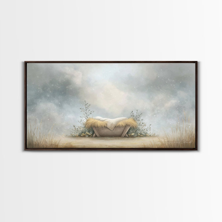 Silent Manger – Framed Canvas Print – Christian Art Canvas – Christian Wall Art – Jesus Painting – Christmas Art – Christian Christmas Art