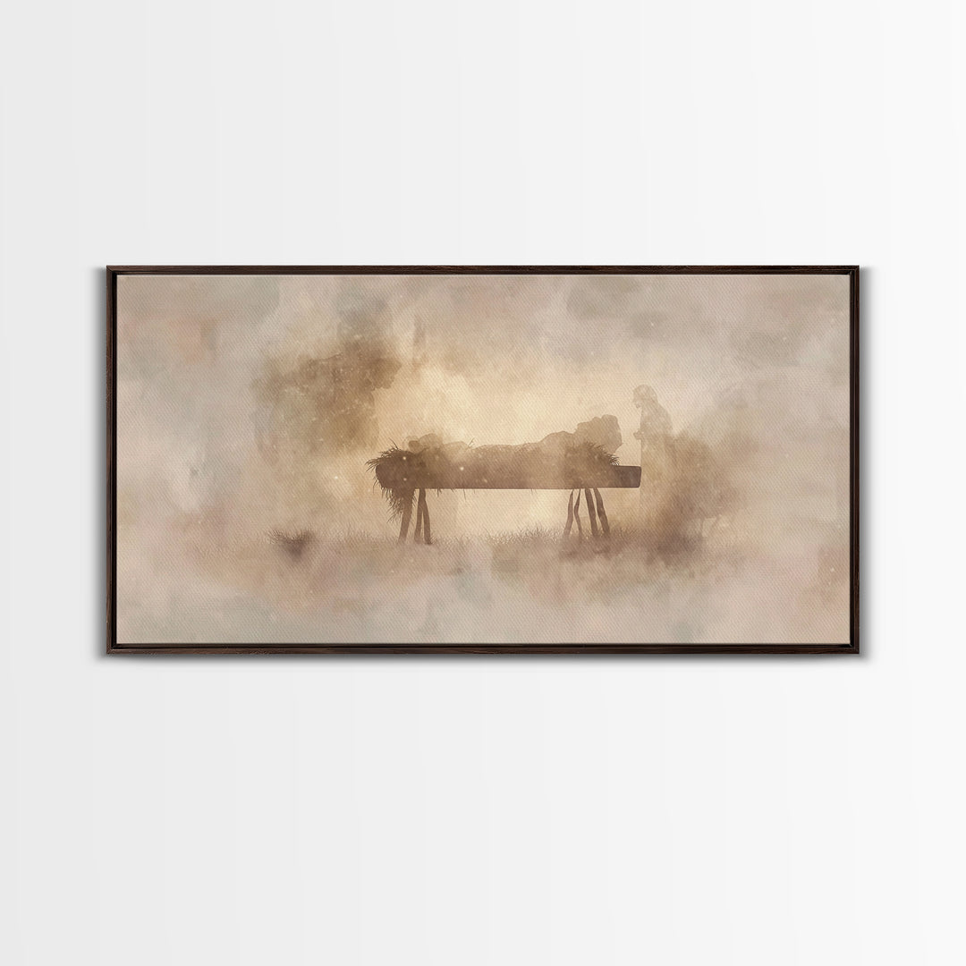 Holy Visitors, Framed Canvas Print, Christian Wall Art, Christian Christmas Art, Jesus Painting, Christmas Art, Christian Art Canvas