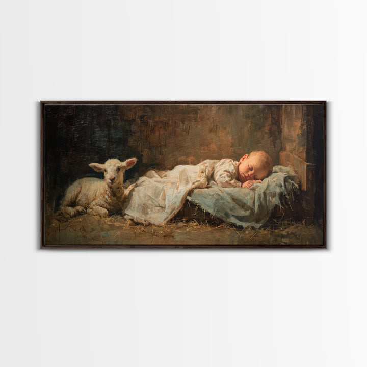 Sacred Slumber | Framed Canvas Print | Christian Wall Art | Jesus Painting | Christian Christmas Art | Christian Art Canvas | Christmas Art