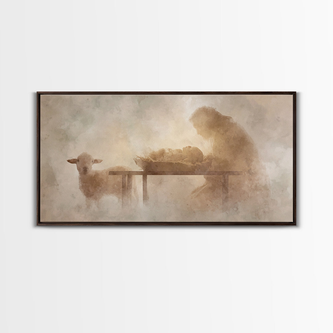 Bethlehem Soft Glow – Framed Canvas Print – Christian Wall Art – Christmas Art Prints – Jesus Christmas Art – Christian Art Gift