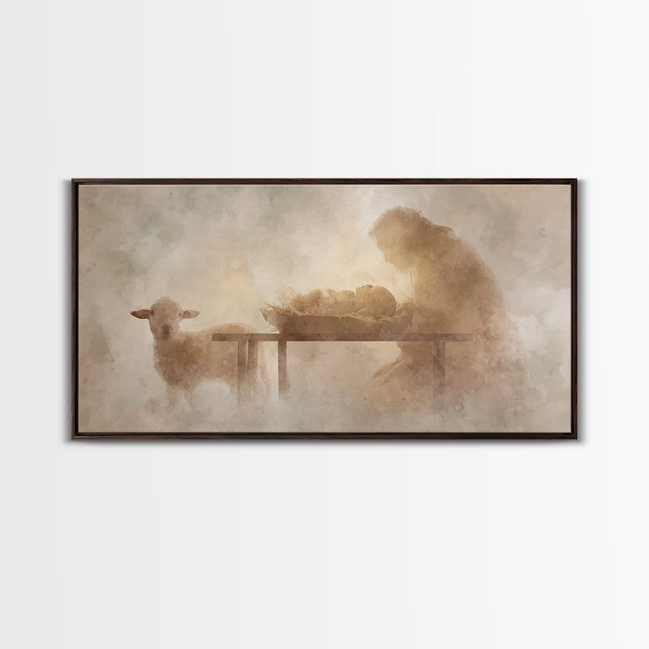 Bethlehem Soft Glow – Framed Canvas Print – Christian Wall Art – Christmas Art Prints – Jesus Christmas Art – Christian Art Gift