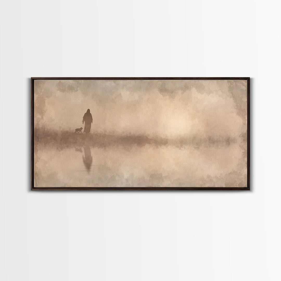 Shepherd River Walk – Framed Canvas Print – Jesus Painting – Christian Wall Art – Christian Art Canvas – Christian Decor