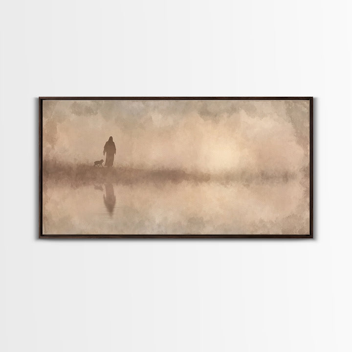Shepherd River Walk – Framed Canvas Print – Jesus Painting – Christian Wall Art – Christian Art Canvas – Christian Decor
