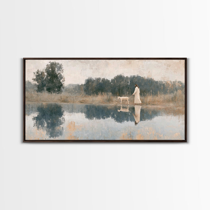 Pastoral Grace Shore – Framed Canvas Print – Christian Art Canvas – Jesus Painting – Christian Wall Art – Christian Decor