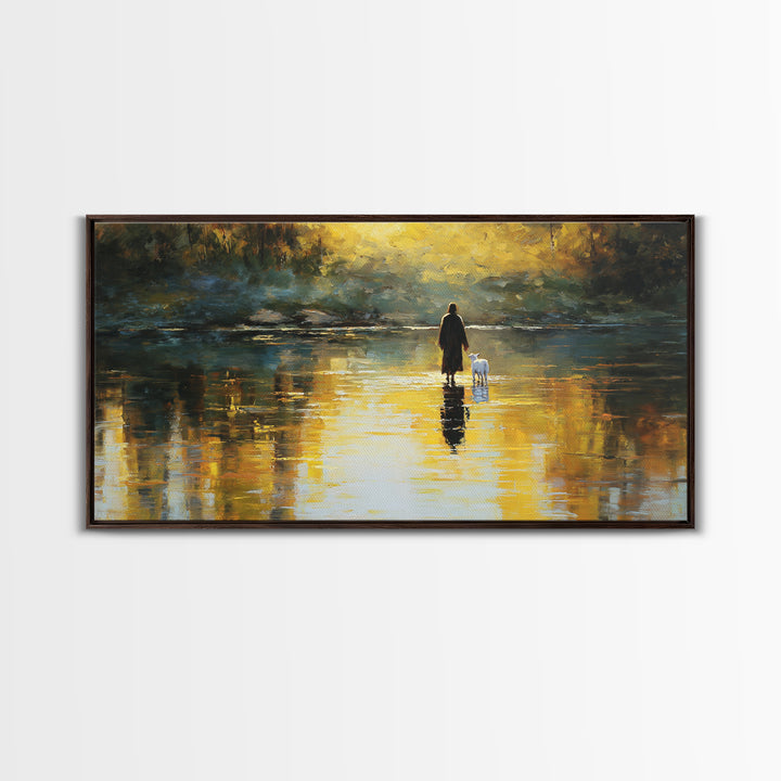 Golden Shepherd Path – Framed Canvas Print – Christian Wall Art – Jesus Painting – Christian Art Canvas – Christian Christmas Art