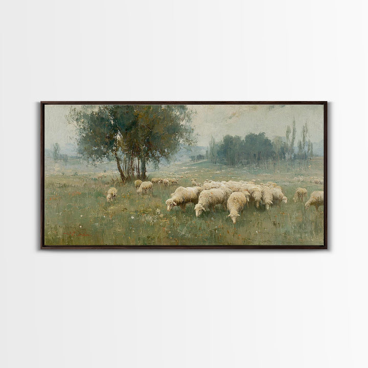 Radiant Meadow Flock, Framed Canvas Print, Christian Art, Christian Wall Art, Christian Art Canvas, Christian Paintings, Christmas Art, Chr