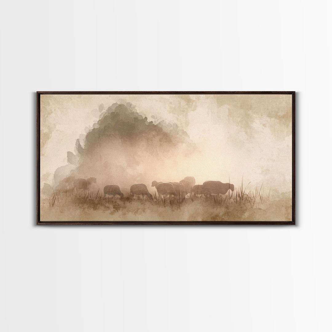 Sunlit Shepherd Fields – Framed Canvas Print – Christian Art – Christian Wall Art – Jesus Painting – Christian Christmas Art – Christian Ar