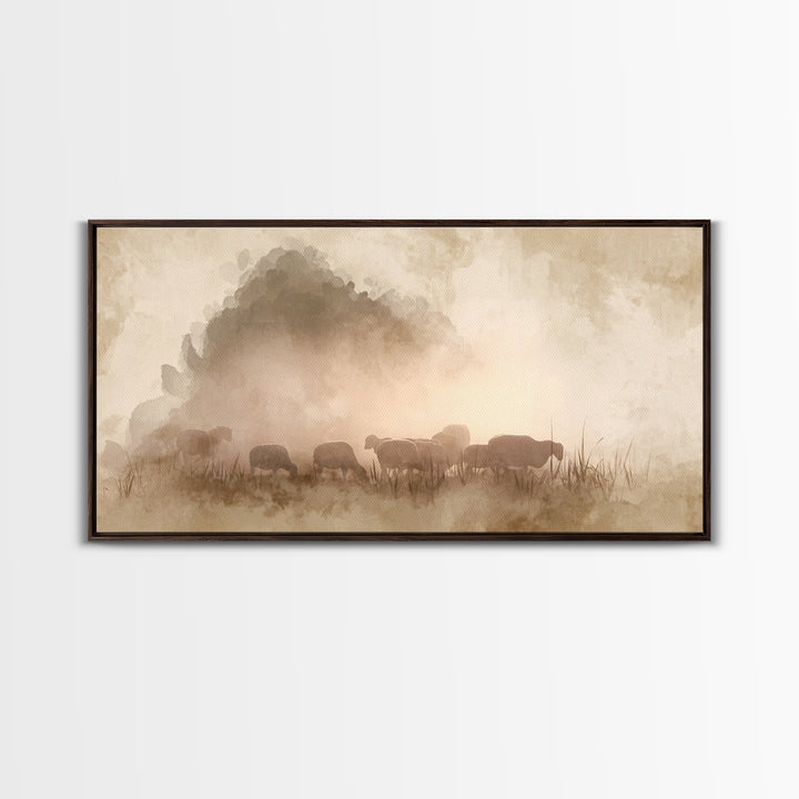 Sunlit Shepherd Fields – Framed Canvas Print – Christian Art – Christian Wall Art – Jesus Painting – Christian Christmas Art – Christian Ar