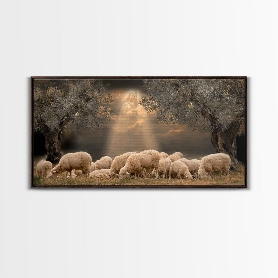 Heavenly Pasture Vision, Framed Canvas Print, Christian Christmas Art, Christian Wall Art, Jesus Painting, Christian Art Canvas, Christmas