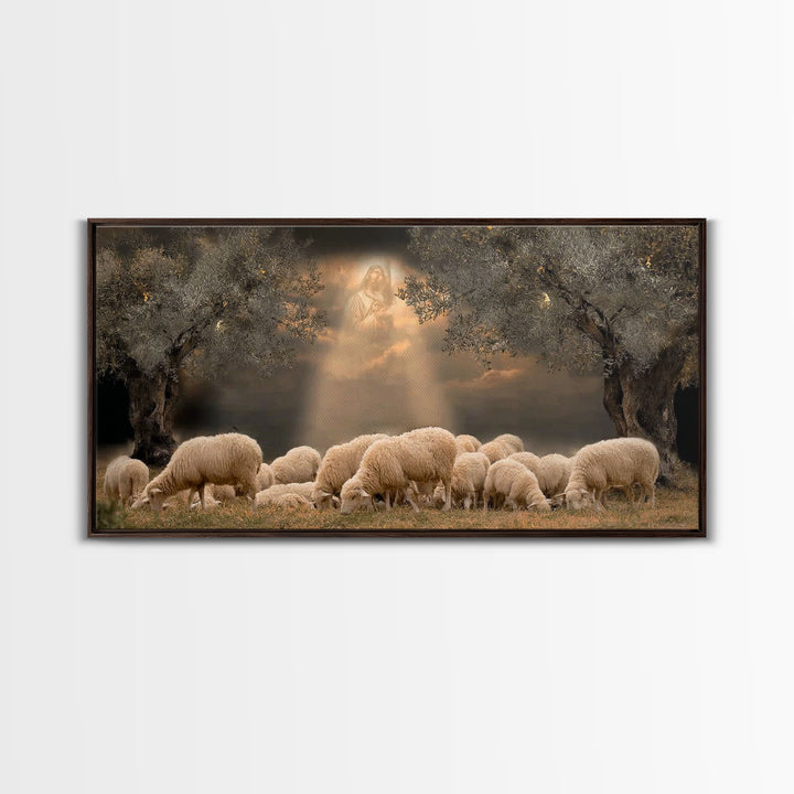 Heavenly Pasture Vision, Framed Canvas Print, Christian Christmas Art, Christian Wall Art, Jesus Painting, Christian Art Canvas, Christmas