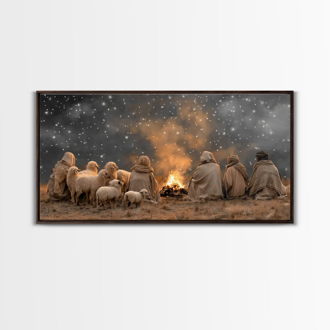 Night Watch Glory, Framed Canvas Print, Christian Wall Art, Christmas Art, Jesus Painting, Christian Art Canvas, Christian Christmas Art, C