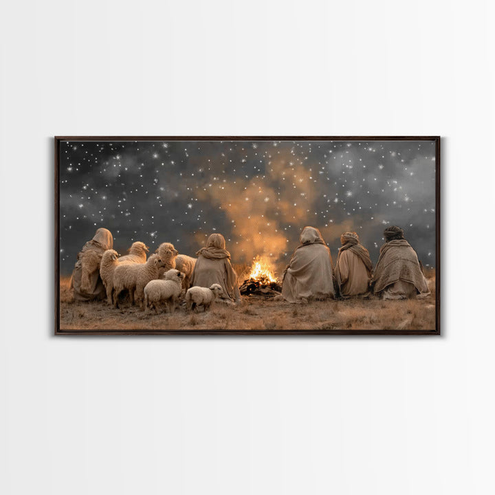 Night Watch Glory, Framed Canvas Print, Christian Wall Art, Christmas Art, Jesus Painting, Christian Art Canvas, Christian Christmas Art, C