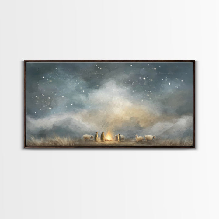 Shepherds Under Heaven, Framed Canvas Print, Christian Art Canvas, Christian Wall Art, Jesus Painting, Christmas Art, Christian Christmas A
