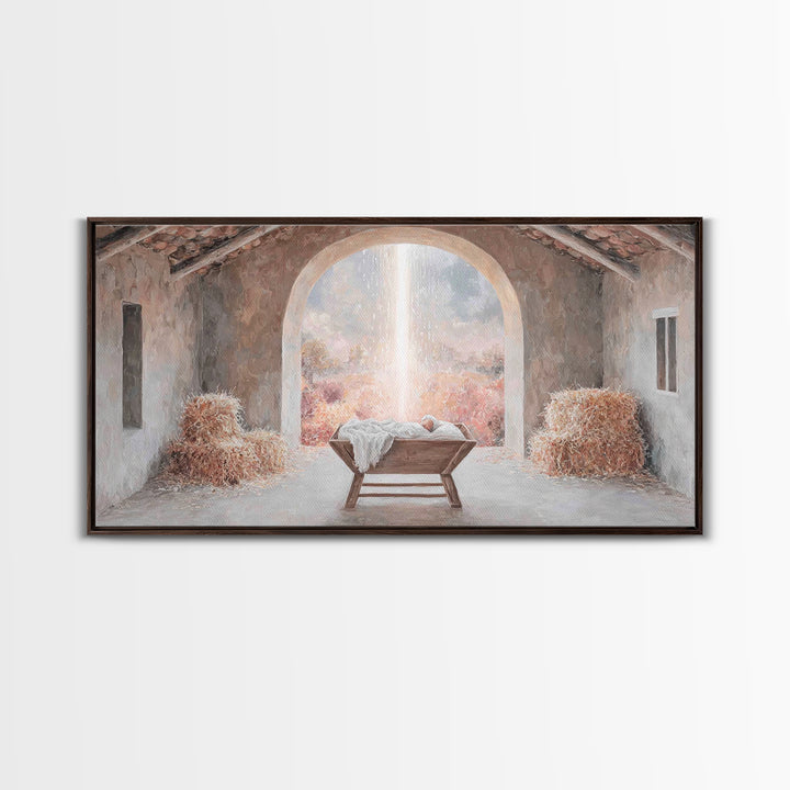 Blessed Manger Light – Framed Canvas Print – Christian Wall Art – Christian Art Canvas – Christmas Art – Christian Christmas Decor