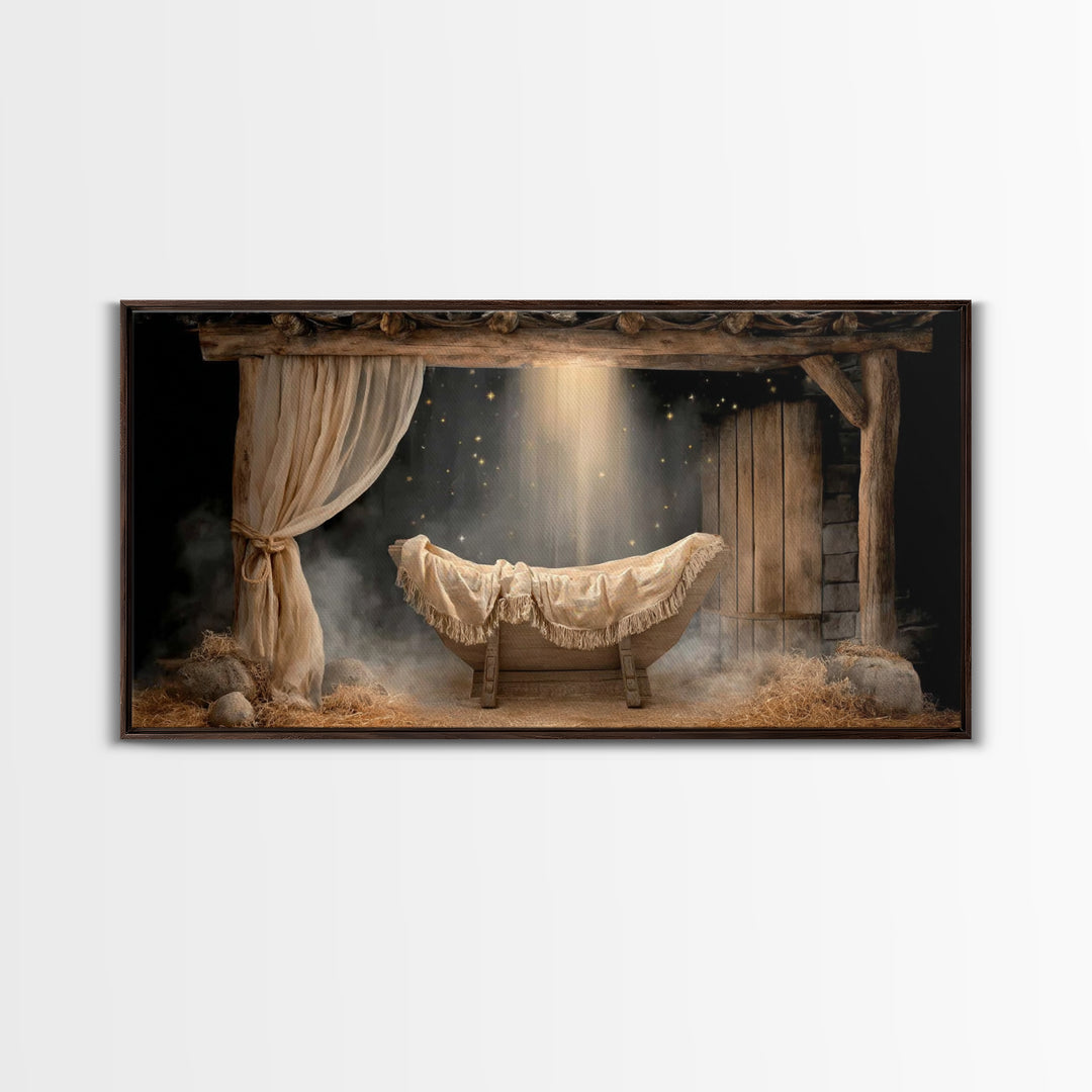 Holy Night Cradle | Framed Canvas Print | Christian Art Prints | Christmas Canvas Wall Art | Framed Christmas Art | Christian Decoration