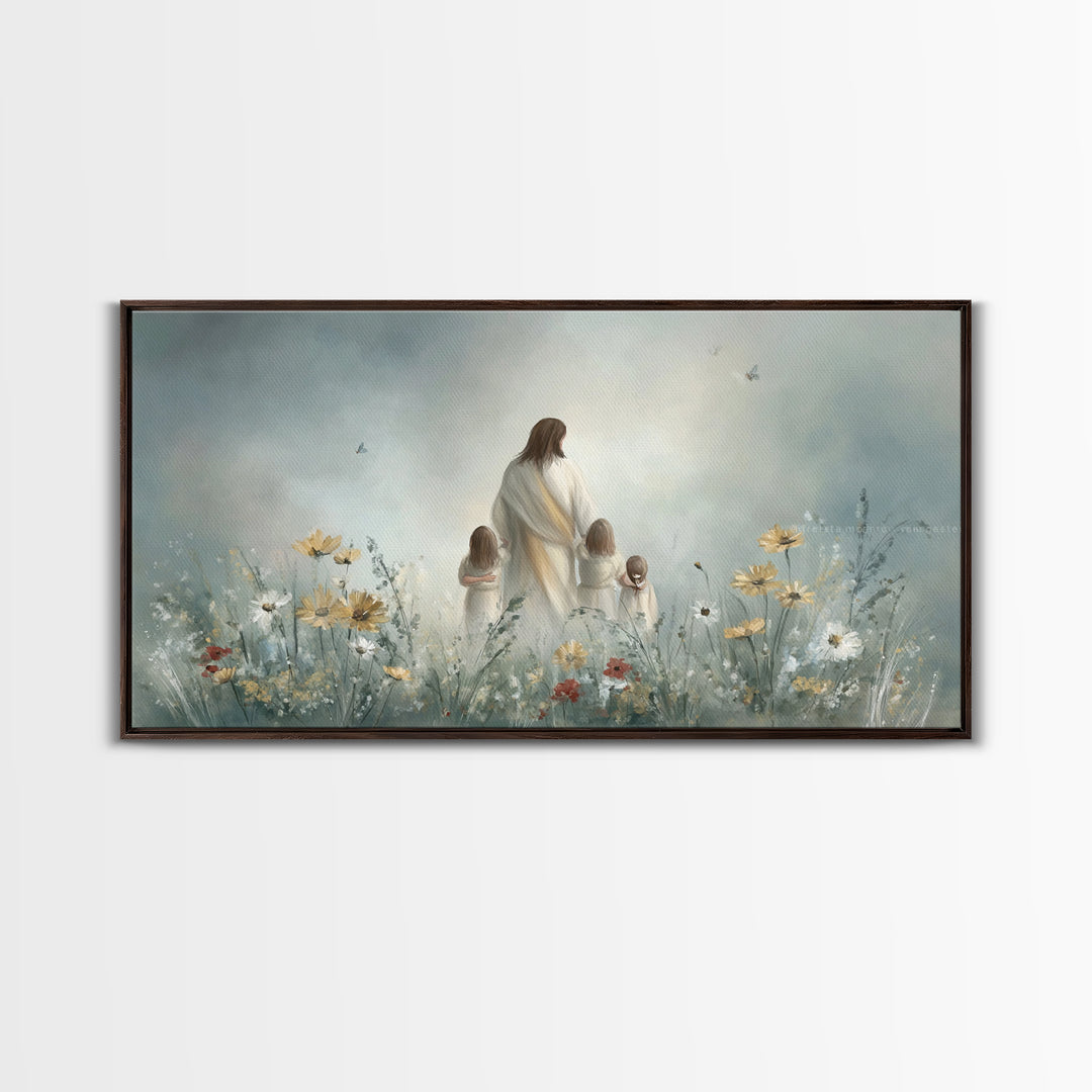 Heavenly Meadow, Framed Canvas Print, Christian Wall Art, Jesus Painting, Christian Art Canvas, Large Christian Painting, Christian Christm