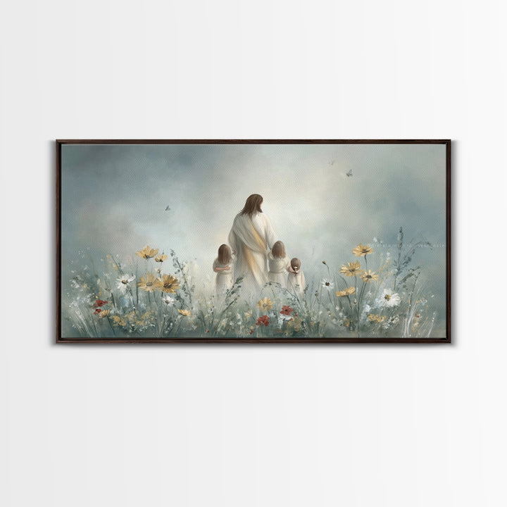 Heavenly Meadow, Framed Canvas Print, Christian Wall Art, Jesus Painting, Christian Art Canvas, Large Christian Painting, Christian Christm