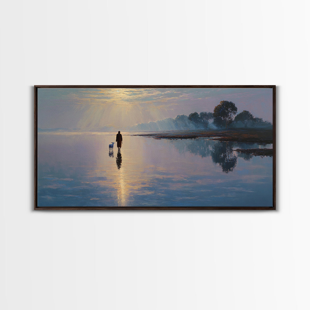 Dawn Of The Shepherd - Framed Canvas Print - Christian Christmas Art - Christian Wall Art - Christian Art Canvas - Jesus Painting