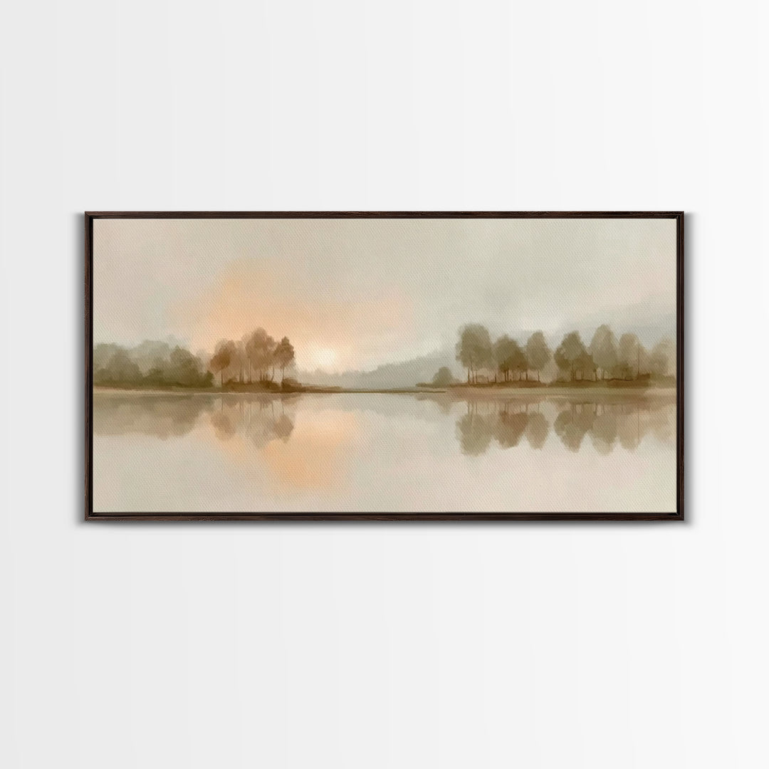 Still Waters Glow - Framed Canvas Print - Christian Wall Art - Minimalist Christian Art - Christian Art Print - Pastoral Scenery
