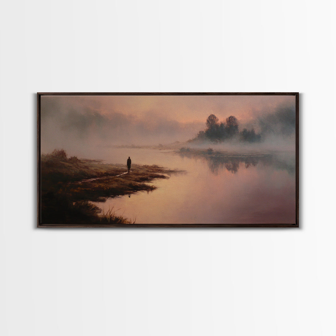 River Dawn Solitude | Framed Canvas Print | Christian Art Canvas | Jesus Painting | Christian Wall Art | Vintage Christian Art | Christian