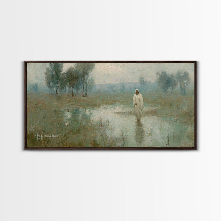 Silent Meadow Light – Framed Canvas Print – Christian Art Canvas – Jesus Painting – Christian Wall Art – Vintage Christian Painting – Chris