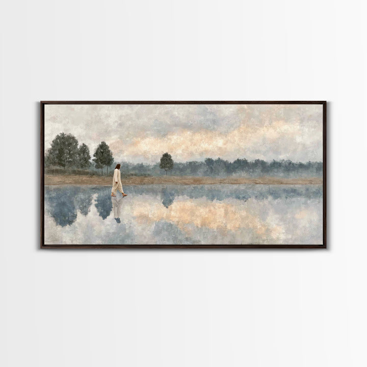 Shoreline Of Mercy – Framed Canvas Print – Jesus Painting – Christian Wall Art – Christian Art Canvas – Subtle Christian Paintings – Christ
