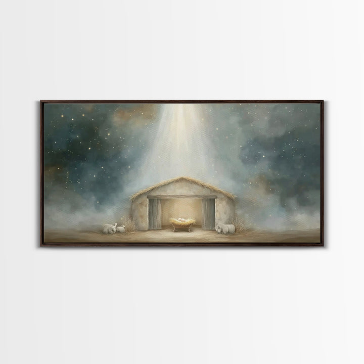 Starry Manger Peace – Framed Canvas Print – Christian Art Canvas – Christmas Art Prints – Christian Christmas Decor – Modern Christian Art