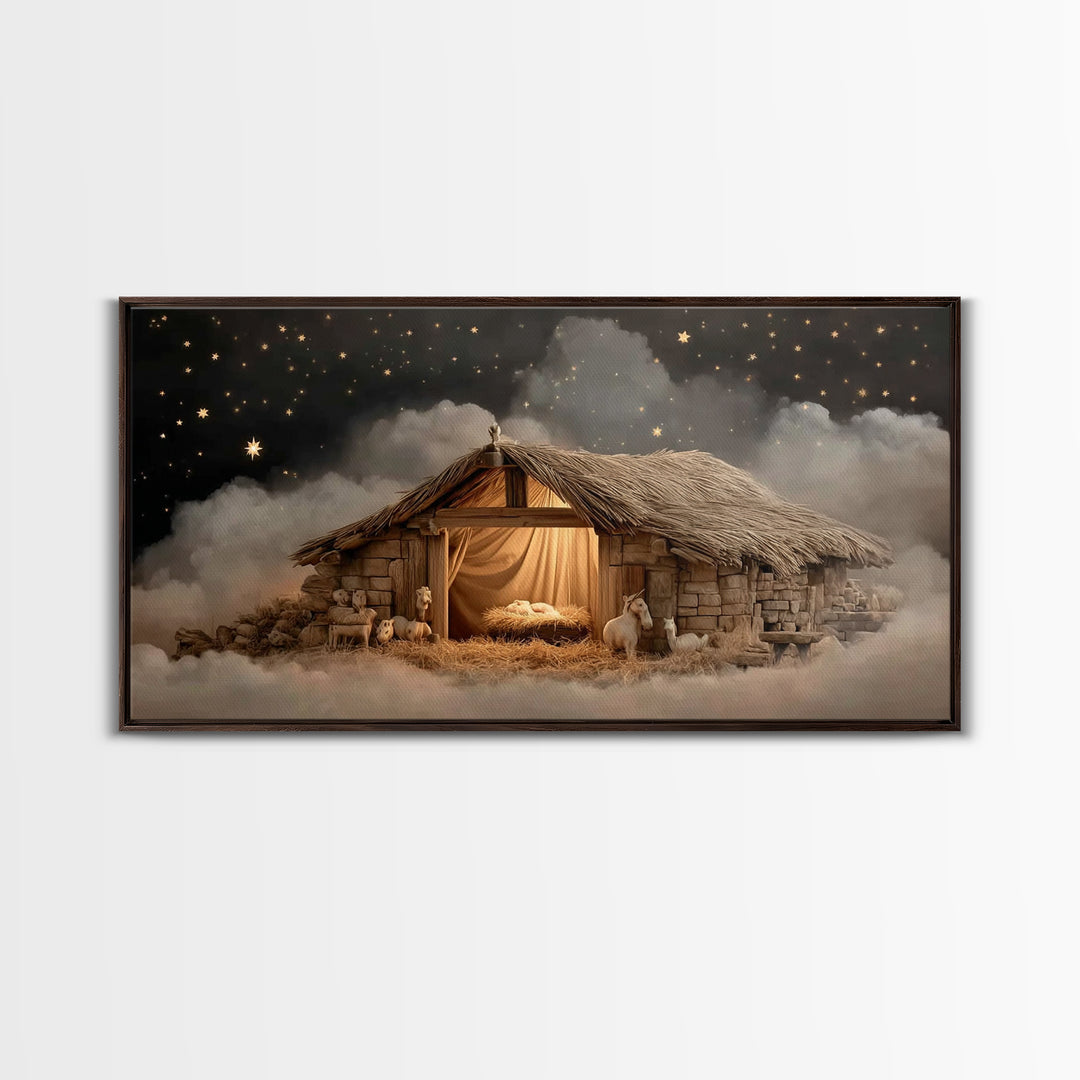 Holy Night Peace – Framed Canvas Print – Christian Art Canvas – Jesus Painting – Christmas Wall Art – Christian Christmas Art – Christian D