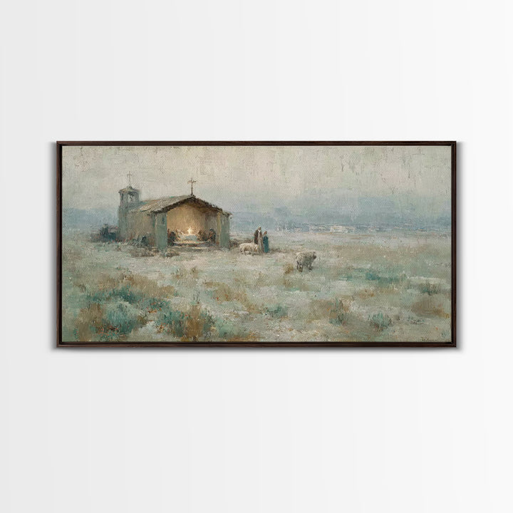 Humble Shelter – Framed Canvas Print – Christian Christmas Art – Christian Wall Art – Christmas Art – Christian Art Canvas – Christian Deco