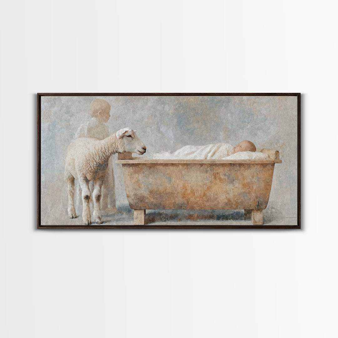 Lamb Of Peace | Framed Canvas Print | Christian Wall Art | Jesus Painting | Christian Art Canvas | Vintage Christmas Art | Christian Christ