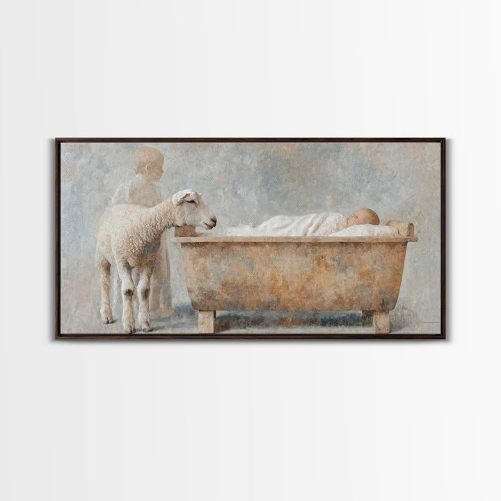 Lamb Of Peace | Framed Canvas Print | Christian Wall Art | Jesus Painting | Christian Art Canvas | Vintage Christmas Art | Christian Christ