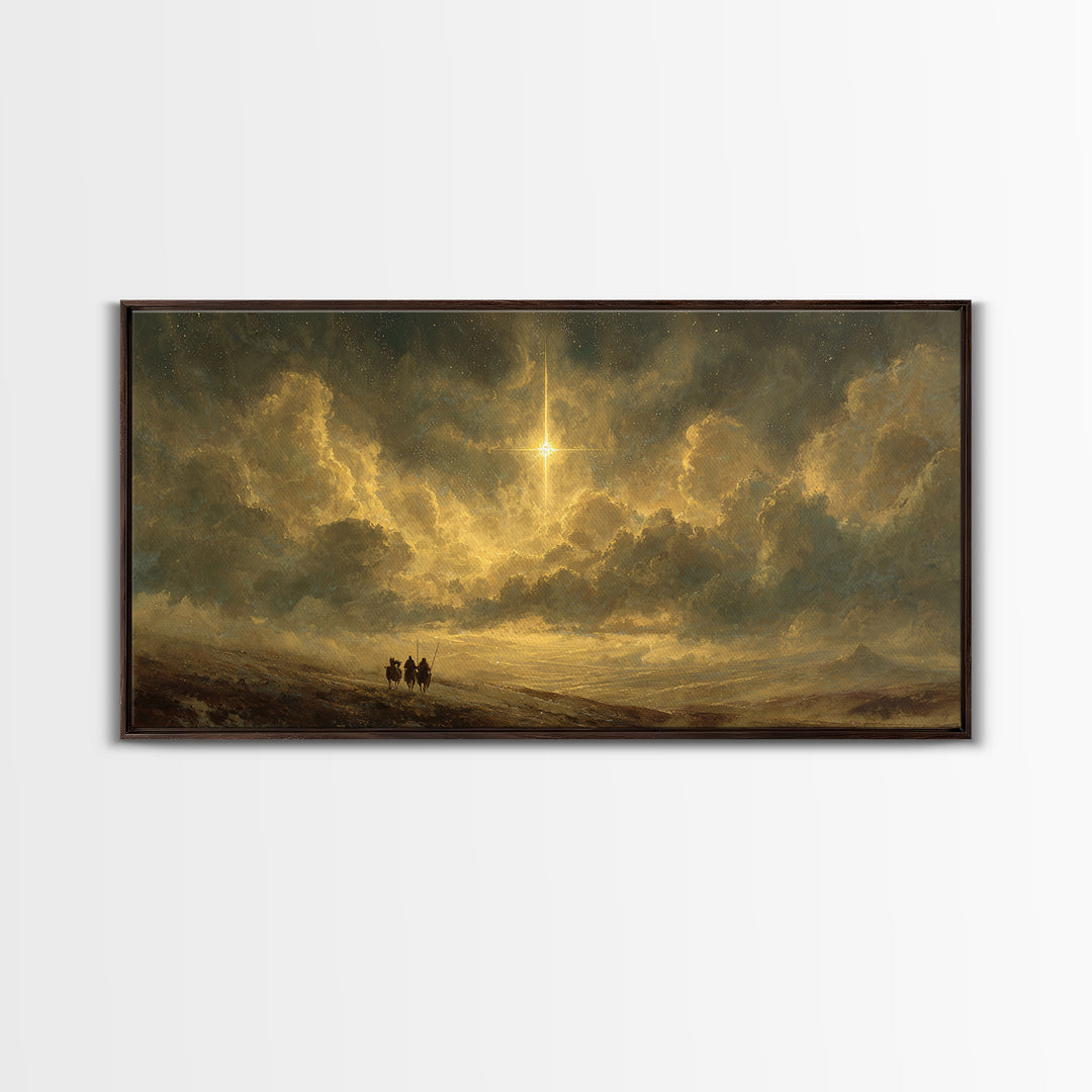 Journey By Starlight, Framed Canvas Print, Christian Art Painting, Moody Christmas Art, Christmas Wall Art, Christian Art Print