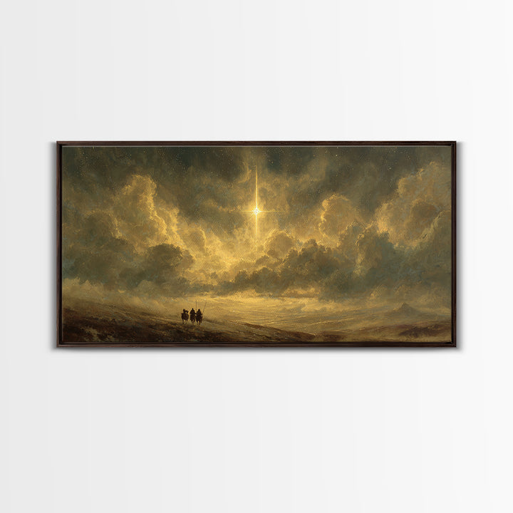 Journey By Starlight, Framed Canvas Print, Christian Art Painting, Moody Christmas Art, Christmas Wall Art, Christian Art Print