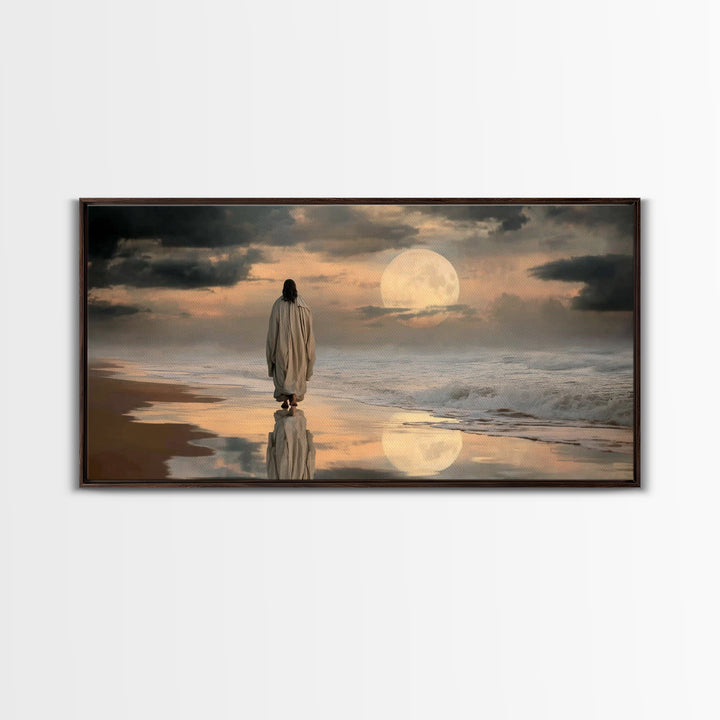 Moonlit Savior – Framed Canvas Print, Christian Art Canvas, Jesus Painting, Christian Wall Art, Moody Christian Art, Christian Gift
