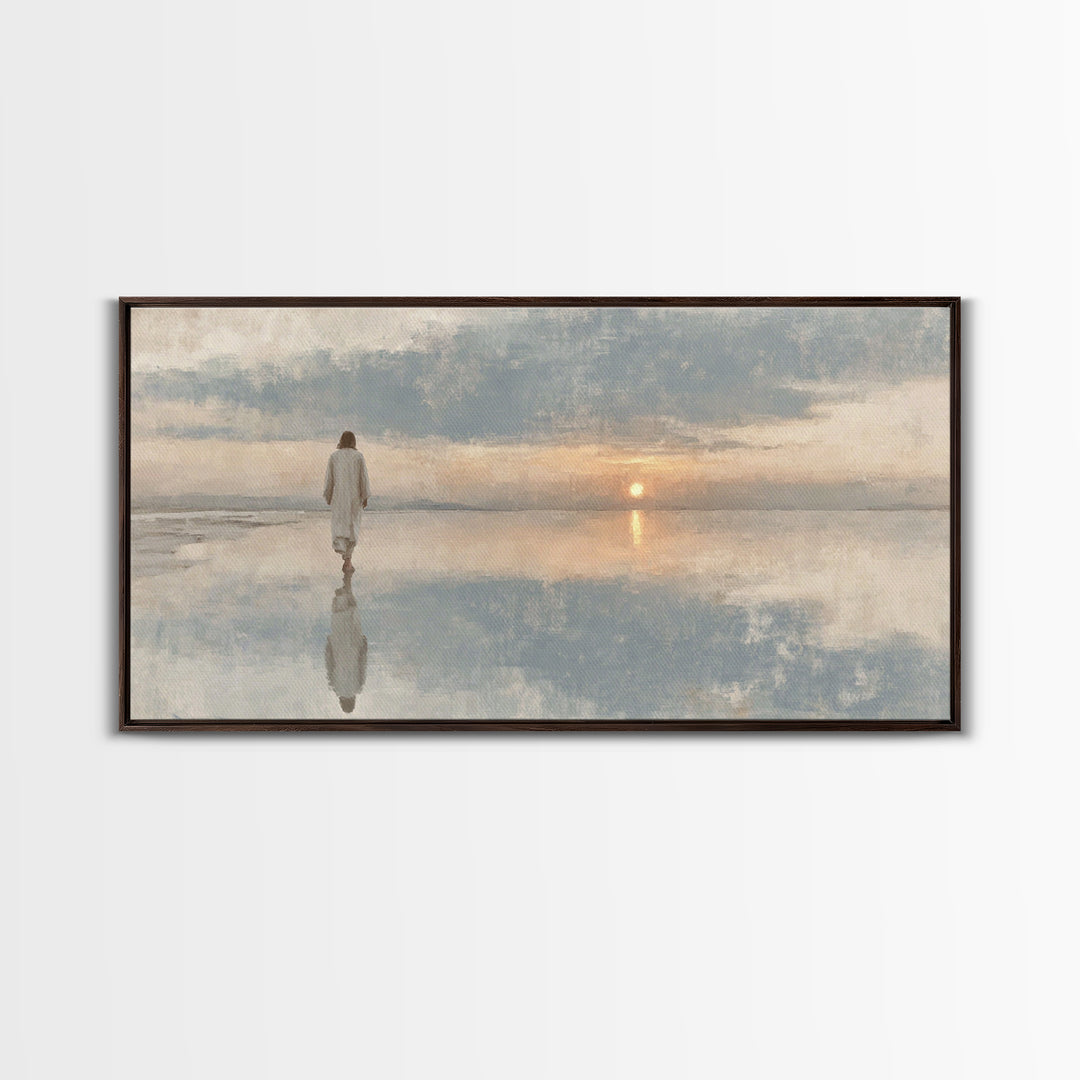 Silent Footsteps – Framed Canvas Print | Christian Art Print | Christian Wall Art | Minimalist Christian Art | Jesus Painting | Christian D
