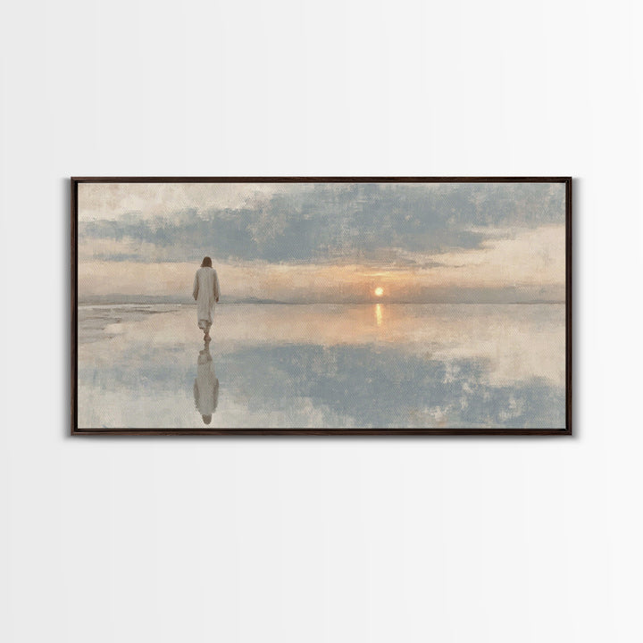 Silent Footsteps – Framed Canvas Print | Christian Art Print | Christian Wall Art | Minimalist Christian Art | Jesus Painting | Christian D