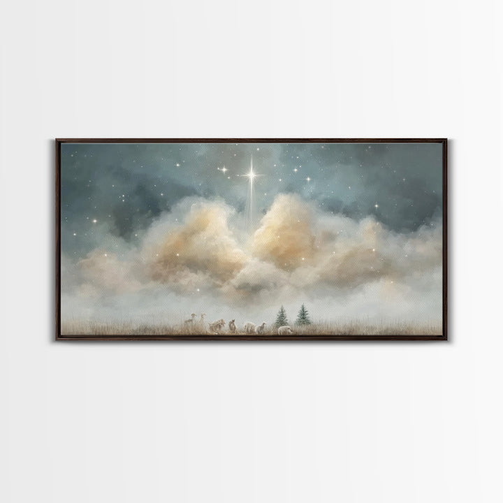 Shepherds Beneath Glory – Framed Canvas Print – Christian Christmas Art – Christian Art Work – Christmas Canvas Wall Art – Christian Decor