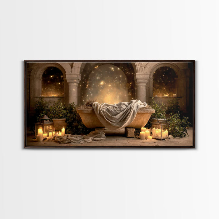 Holy Night Cradle – Framed Canvas Print – Christmas Wall Art – Christian Art Canvas – Christian Christmas Art – Christian Gift Ideas