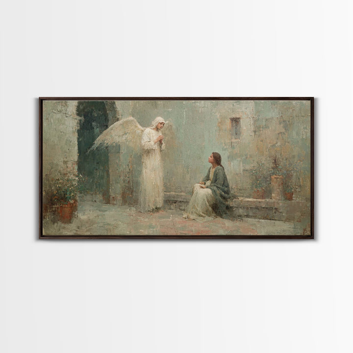 Courtyard Angel – Framed Canvas Print – Christian Art Canvas – Vintage Christian Art – Christian Wall Art – Christian Christmas Art