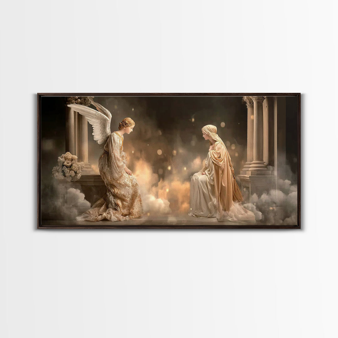 Golden Annunciation, Framed Canvas Print, Christian Wall Art, Jesus Painting, Christian Art Canvas, Christian Christmas Art, Christian Deco